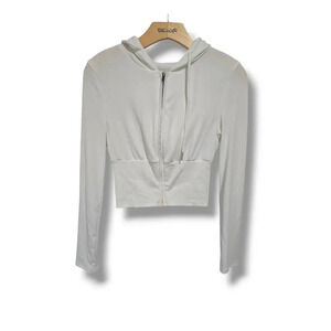 Shein women's white long sleeves zippered Cropped hoodie - small